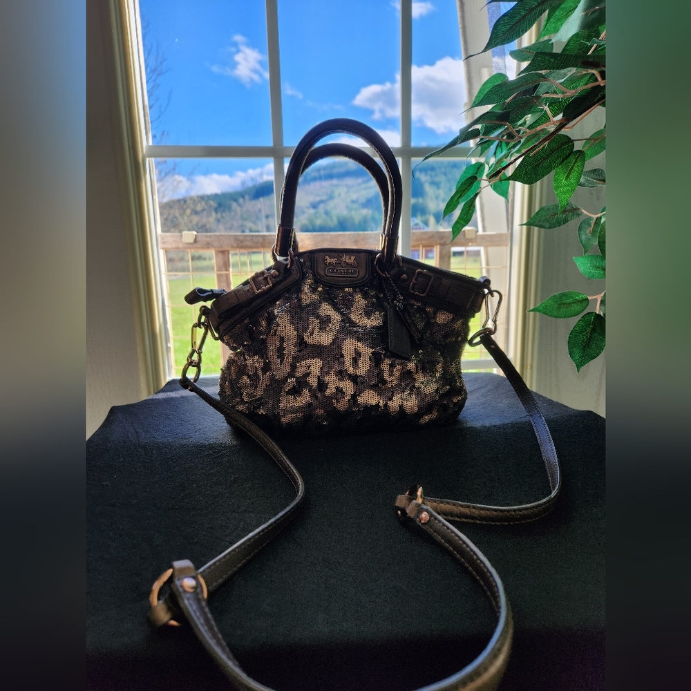 SOLD! Coach Madison Sophia Ocelot Sequin Satchel Crossbody Mini (18638) RARE!